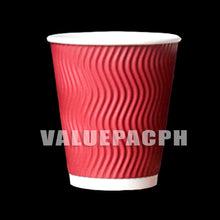 Load image into Gallery viewer, Valuepac Double Wall Paper Cup for Hot Drink or Coffee 8oz Rippled Red